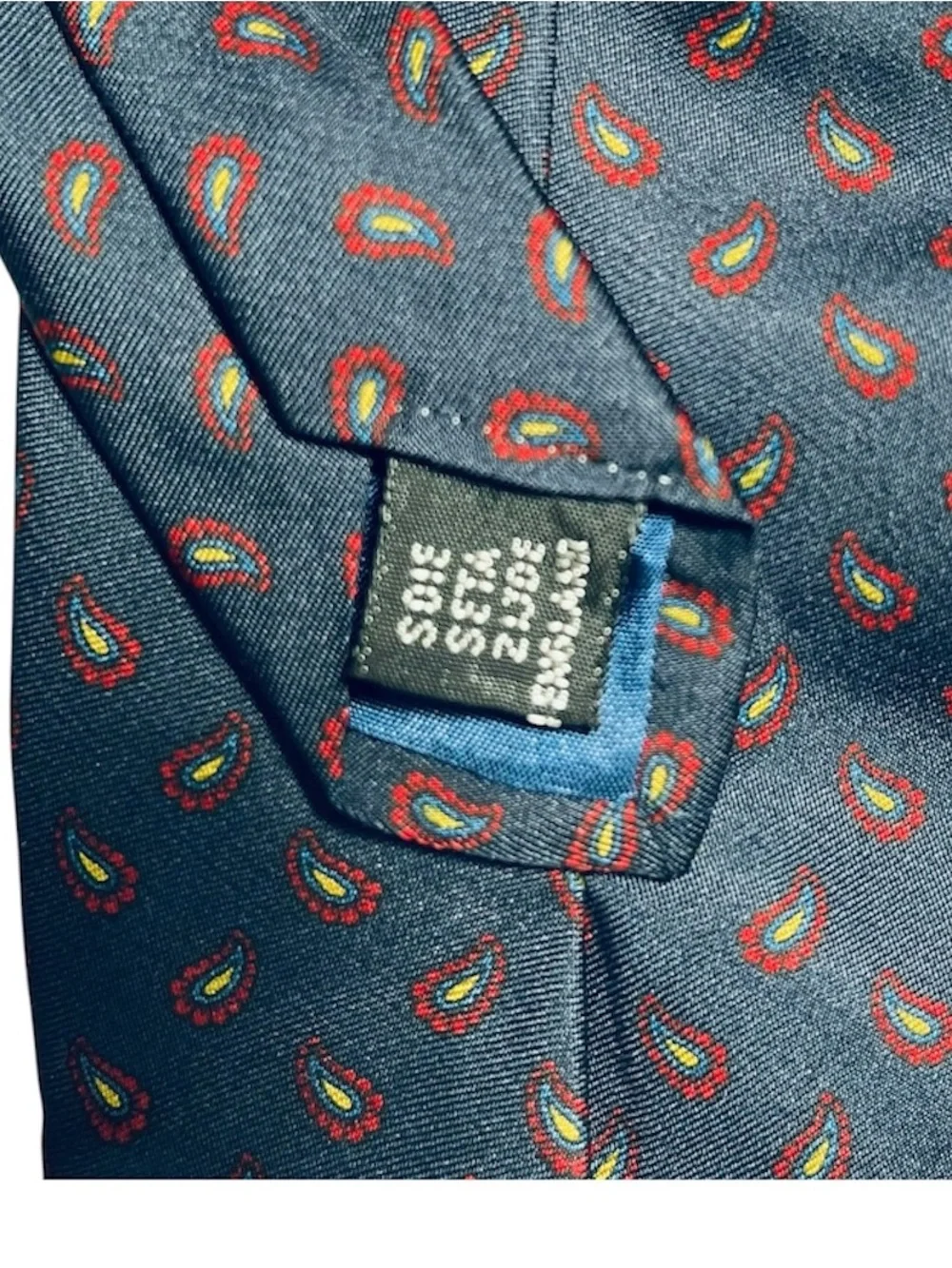 VTG Harrods Knightsbridge Silk Tie Paisley Navy Blue EVC England